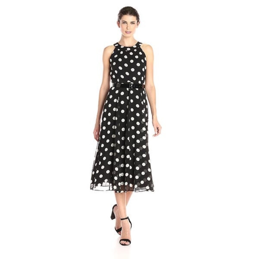 NWT Tommy Hilfiger Belted Polka Dot Halter Midi Dress
